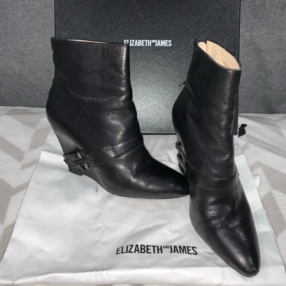 Elizabeth and James Black Shiny Booties